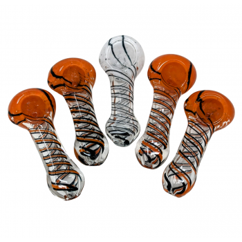 4.5" Double Swirl Ribbon Frit Head Flat Mouth Spoon Hand Pipe - (Pack of 5) [ZD255]